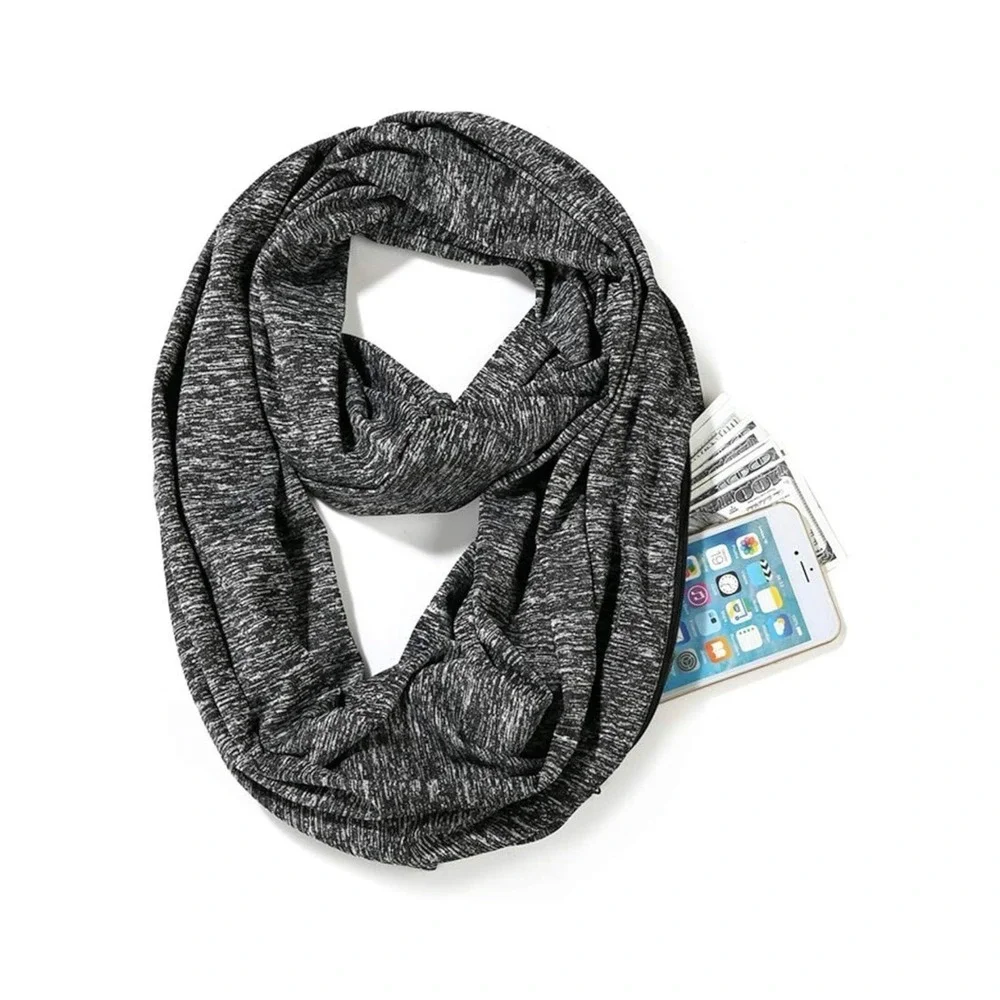 Infinity Scarf‎ with Hidden Zipper Pocket Lightweight Travel Wrap for Women